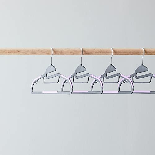 Amazon Basics Space Saving Non-Slip Rubber Coated Plastic Hangers with 360 Degree Swivel Hook, Black/Purple, Pack of 50