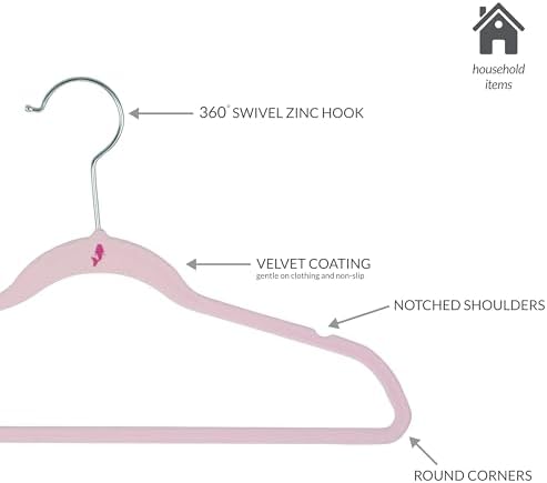 Simplify 25 Pack Kids Velvet Hangers | Slim | Non-Slip Design | Space Saving | Childrens Clothes | Shirts | Pants | Dresses | Baby Nursery | Closet Storage & Organization | Blush