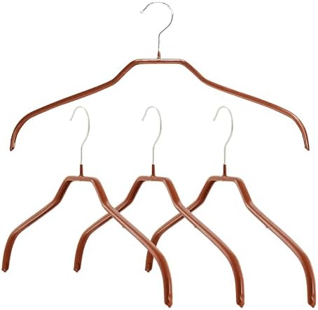 Mawa Narrow Petite Clothing Hangers, Steel Hanger with Non-Slip Coating, for Shirts, Dresses, Suits, Camisoles, Jackets, 360-degree Rotatable Hook, Set of 4, Copper
