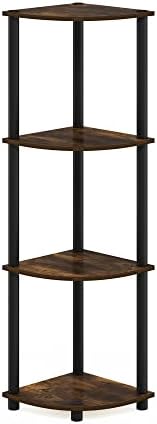 Furinno TURN-N-TUBE Corner Shelf, 4-Tier Corner Bookshelf, Display Storage Shelves with Open Shelves, for Organization a