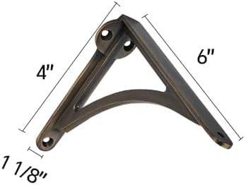 Khtumeware 100% Solid Brass Decorative Shelf Brackets, 6-inch Wall-Mounted Shelving Brackets, 2-Pack Brushed Antique Bra