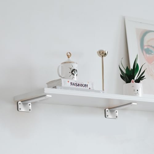 White Heavy Duty Iron Shelf Brackets,4 inch,Floating Brackets Upgraded, Heavy Duty Iron Shelf Brackets, Industrial Moder