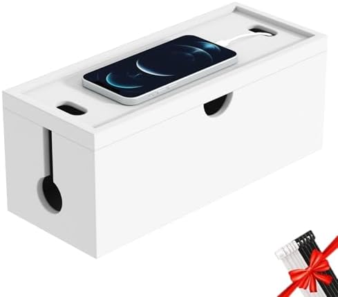 Bamboo Cable Management Box, Large Cord Organizer Box Cable Box to Hide Wires & Power Strips for Desktop Storage Cord Ho