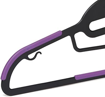 Amazon Basics Space Saving Non-Slip Rubber Coated Plastic Hangers with 360 Degree Swivel Hook, Black/Purple, Pack of 50