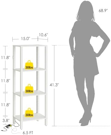 Open Book Shelf with LED Lights, 4 Tier Small Bookshelf, Narrow Freestanding Shelf Bookcase with Open Shelves, 14.96" x 