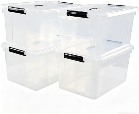Esdiplot 4 Pack 17.5 L Clear Plastic Storage Box with Handle