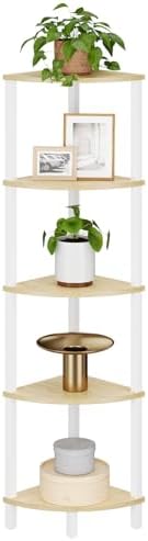 VIMBER Corner Shelf, 5-Tier Corner Bookshelf, Industrial Corner Ladder Shelf, Rustic Display Shelf for Living Room, Bedr