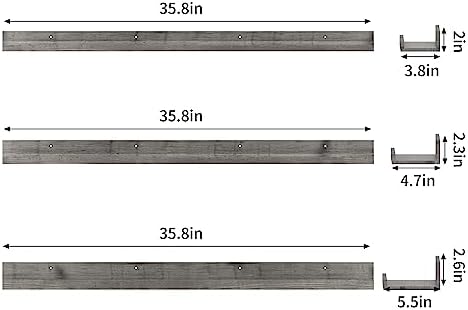 Giftgarden 36 Inch Grey Floating Shelves for Wall Mount, Gray Wood Wall Shelf Ledge for Bathroom Bedroom Living Room Kit