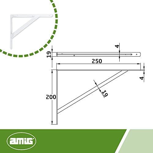 Amig - Support for Wall Shelves | Bracket for Shelves | Angle for Shelves | Steel | White | Dimensions: 9´8" x 7´9" | Ma