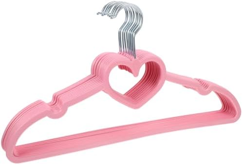 VOSAREA 10PCS Plastic Cloth Hangers Heart Hangers Space Saving Pink Plastic Clothes Heavy Duty Clothes for Jackets Pants Shirts Suit Dress Room Closet Decor