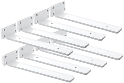 8 Pack Shelf Brackets White 12 Inch Floating Shelf Bracket 1/5 inch Thick Heavy Duty Hidden Shelf Brackets Iron Metal Br