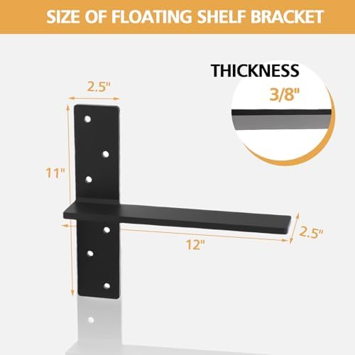 3 Pcs 3/8" Thick Floating Shower Bench Brackets 12"x11"x2.5"