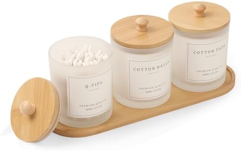 3 Pack Qtip Holder - Bathroom Organizers and Storage, Cotton Round Holder Cotton Swab Dispenser Cotton Ball Holder with 