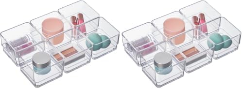 STORi SimpleSort 6-Piece Stackable Clear Drawer Organizer Set | 3" x 3" x 2" Square Trays | Small Makeup Vanity Storage Bins and Office Desk Drawer Dividers | Made in USA (Pack of 2)