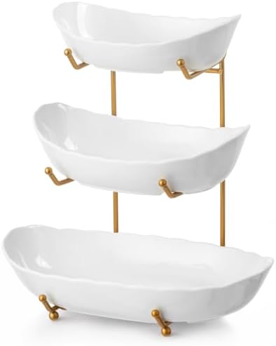 HBlife 3 Tier Large Fruit Bowl, Ceramic Fruit Basket for Kitchen Counter
