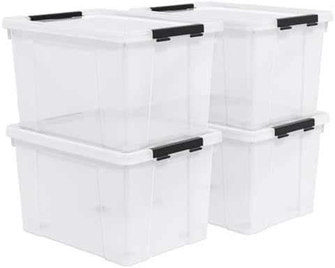 50 Quart Stackable Clear Plastic Storage Box with Wheels, 4-Pack