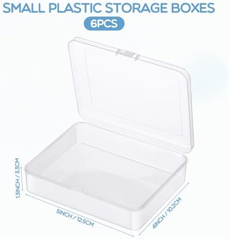 Jetec 6 Pieces Small Clear Plastic Storage Box, 5 x 4 x 1.3 Inch