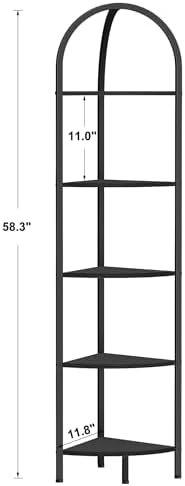 Homhedy 5-Tier Arched Corner Shelf Stand, Wall Corner Bookshelf
