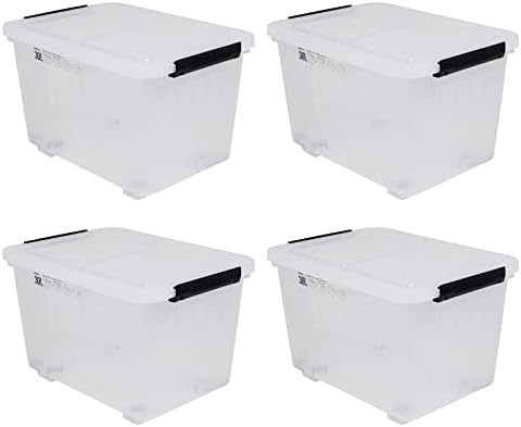 4 Packs 30 L Clear Large Storage Boxes Container with Lids and Wheels