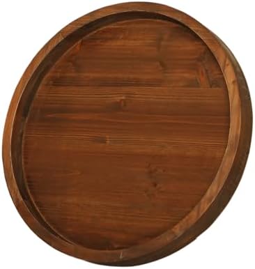 13.38 Inch Brown Round Wood Lazy Susan Farmhous Turntable Tray