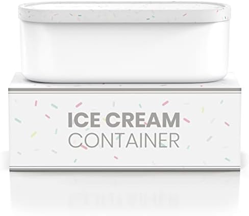 BALCI,Ice Cream Container,2 Quart,Perfect Reusable Freezer Storage for Homemade Ice Cream Tubs for Sorbet, Frozen Yogurt and Gelato!,Flexible Silicone Lids, Long Scoop, Stackable,White with Sprinkles