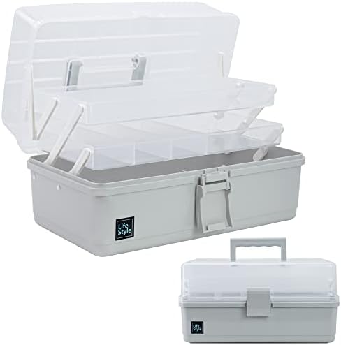 Creahaus 13 inch Art Craft Organizer Storage Box with 3 Layer, Multipurpose Plastic Tool Box with Handle for Sewing, Art