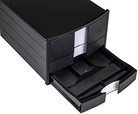 HAN IMPULS 2.0 Drawer Box with 3 Closed Drawers for DIN A4/C4 Including Labels/Document Box/Base with Pull-Out Lock/Rubber Feet/Black