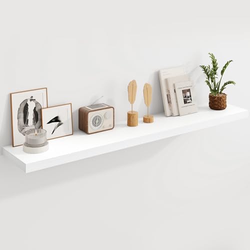 Fun Memories Deep White Floating Shelves, 8 Inch Deep Floating Shelf for Wall, Rustic White Wall Shelves 55 Inch Long, L