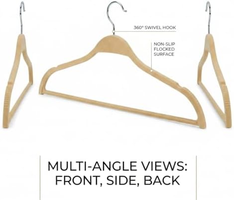 50 Pack Heavy Duty Wood-Like Plastic Hangers | Slim, Non Slip Design with 360° Rotatable Anti Rust Hook | Thin Hangers f