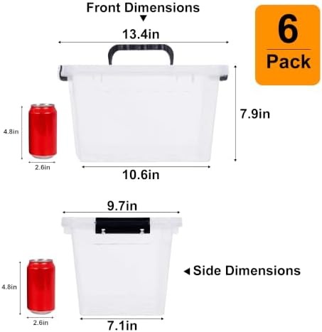 Citylife 12QT 6-Pack Clear Storage Bins with Lids Plastic Bins with Handles