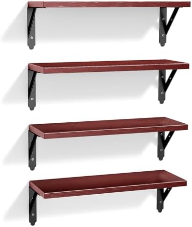 ROMGUAR CRAFT Wood Wall Floating Shelves Set of 4, 17" x 6" - Red