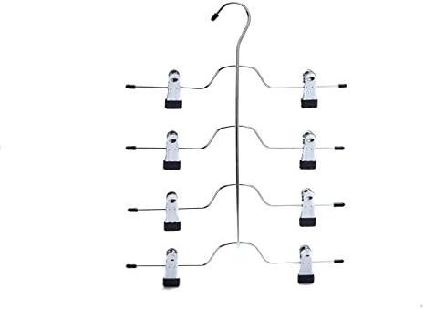5 Quality 4-Tier Pant Skirt Trouser Hangers Heavy Duty Metal and Clips, Great for Slacks, Trousers, Jeans, Towels (5)