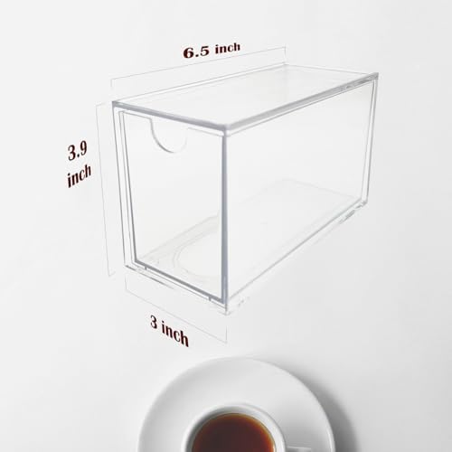 AZEZO 4-Pack Tea Bag Drawers Organizer - 4 Clear Plastic Drawer Tea Bag Holder; Stackable & Portable; Wider Size; Well-O