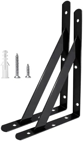 Shelf Brackets 8 Inch, Heavy Duty Shelf Brackets 5 Inch, Black Powder-Coated Hidden Shelf Brackets Wall Mount L Steel Br