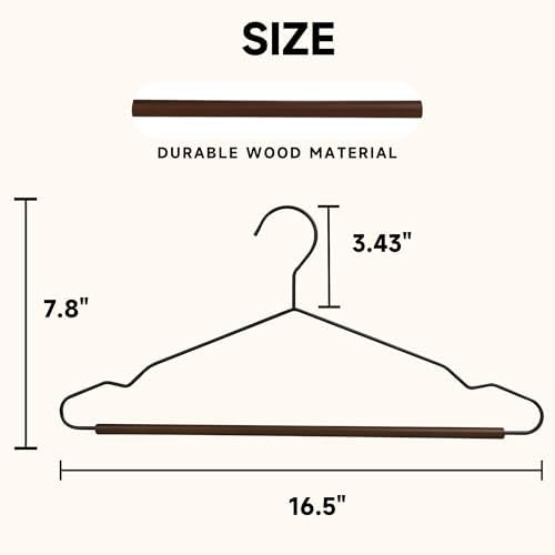 Wire Metal Hangers with Smooth Lotus Wood Pants Bar, Black, 24-Pack