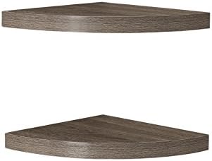 Danya B. Small Floating Wall Mount Laminate Wood Corner Wall Radial Shelves (Set of 2) (Weathered Oak)