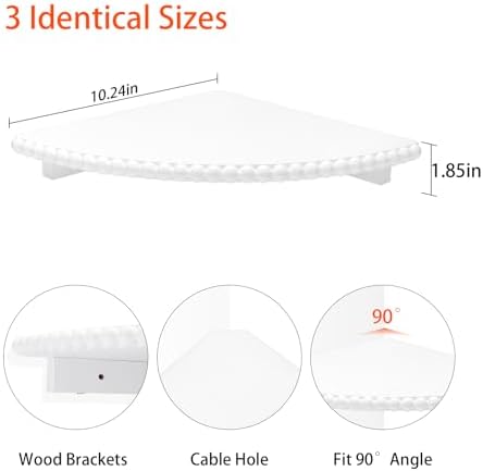 Lamapggio Corner Floating Shelves with Double Support Brackets, 3 Pack Wood Wall Mount Round Display Shelf for Bedroom, 