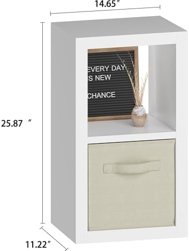 Bookshelf with Storage Bin, 2-Cube Storage Organizer, Modern Wood Open Bookcase, Multifunctional Display Shelf for Livin
