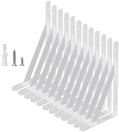 Heavy Duty Shelf Brackets Wall Mount Steel Bracket Wall Brackets for Shelves (White, 18 x 12 Inch-6 Pairs)
