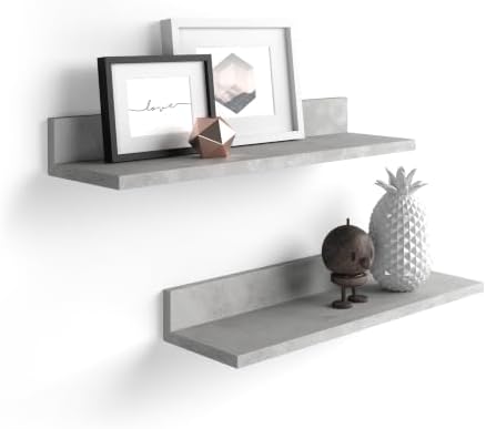 Mobili Fiver, Set of 2 Rachele Shelves, 31.49 in, Concrete Effect, Grey, Made in Italy