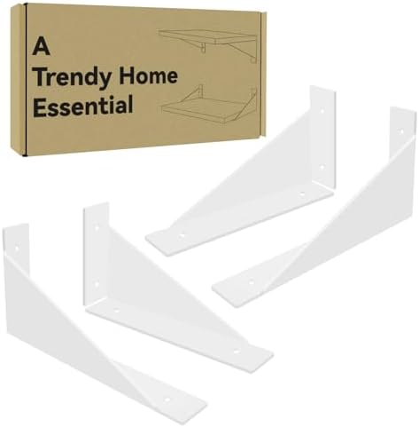 BRATA Shelf Brackets White 8 Inch, 4 Pack, Metal Shelving Brackets