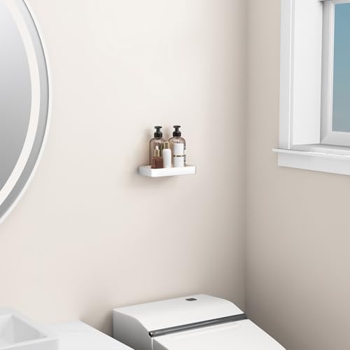 Danpoo 8-Inch Small Wall Shelf, Clear Tempered Glass with Matte Silver Aluminum Frame – Sleek Floating Bathroom Organizer