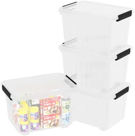 4-Pack 50 Qt Lidded Storage box, Large Clear Plastic Bin with Wheels