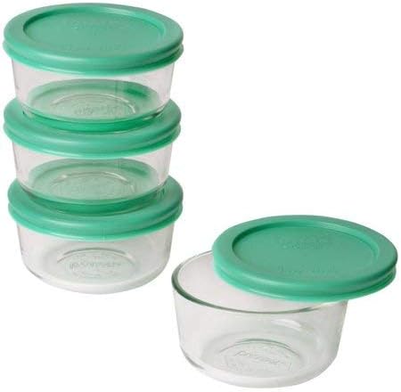 Pyrex 7202 (1-Cup) Glass Bowls with Green Lids (4-Pack) - Made in USA