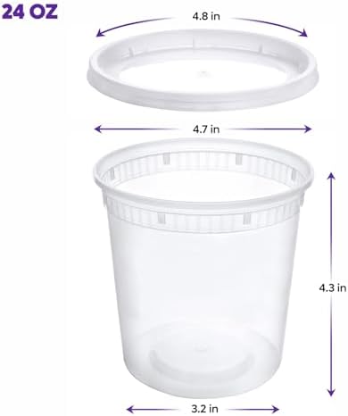 Pantry Value 24 oz Plastic Food Storage Deli Containers with Lids [24 Sets]
