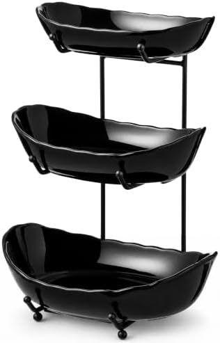 HBlife 3 Tier Fruit Bowl, Ceramic Fruit Basket for Kitchen Counter