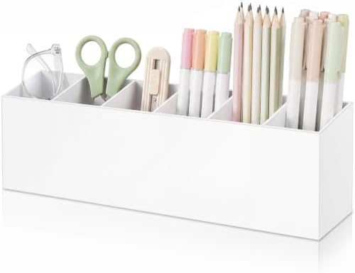 Jetec 6 Compartments Acrylic Pen Holder, Pencil Makeup Brush Holder, White