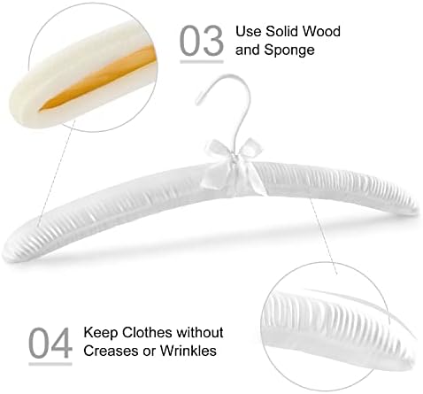 TOPIA HANGER Satin Padded Hangers for Women Clothing 17-inch 10 Pack White