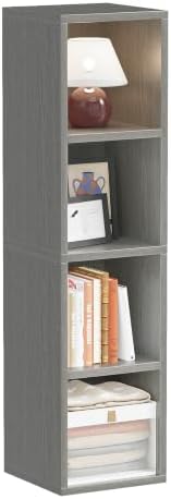 ALISENED 45.6" Tall Narrow Bookshelf,4 Shelf Wooden Corner Bookcase,Modern Skinny Cubes Storage Organizer Display Shelvi