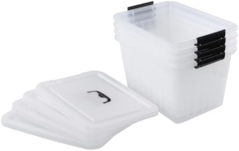 Wekioger 22 Quart Plastic Latching Container Box with Lid, Set of 4, Clear